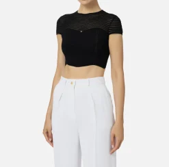 Elisabetta Franchi Top And T-Shirts|Viscose cropped top with herringbone pattern Black