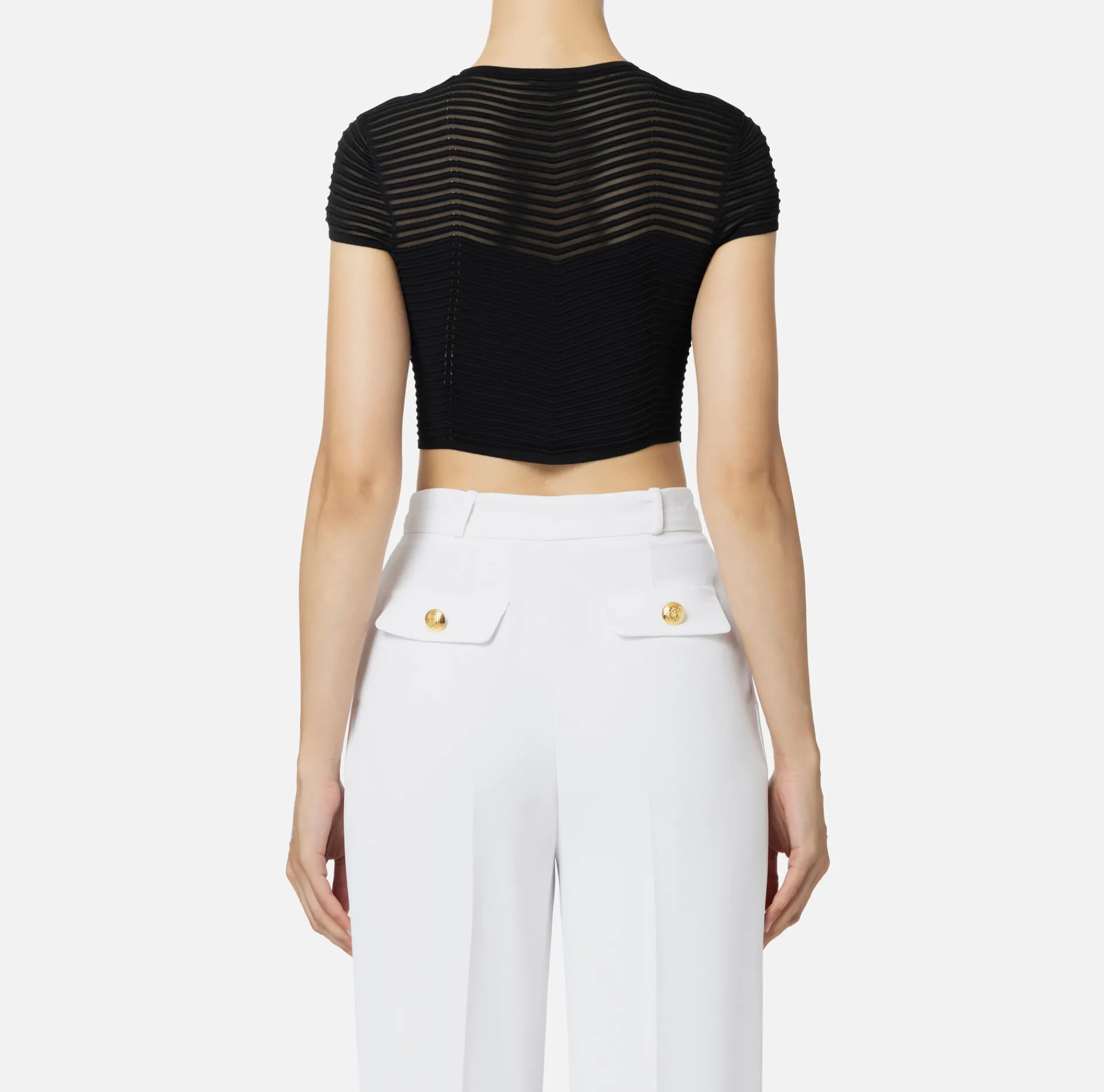 Elisabetta Franchi Top And T-Shirts|Viscose cropped top with herringbone pattern Black