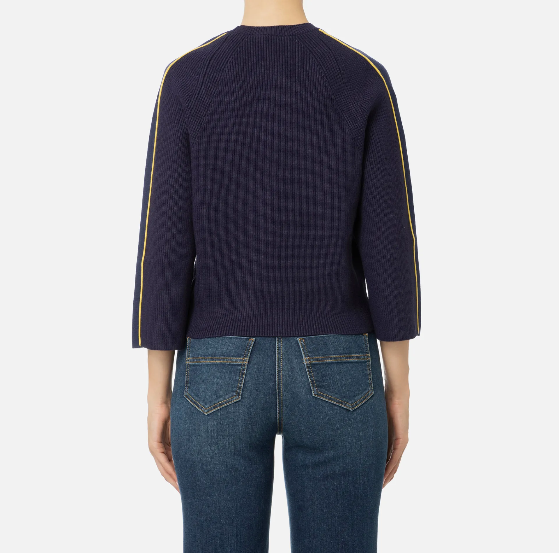 Elisabetta Franchi Knitwear And Sweatshirts|Viscose cropped top with logo patch Navy/Mimosa