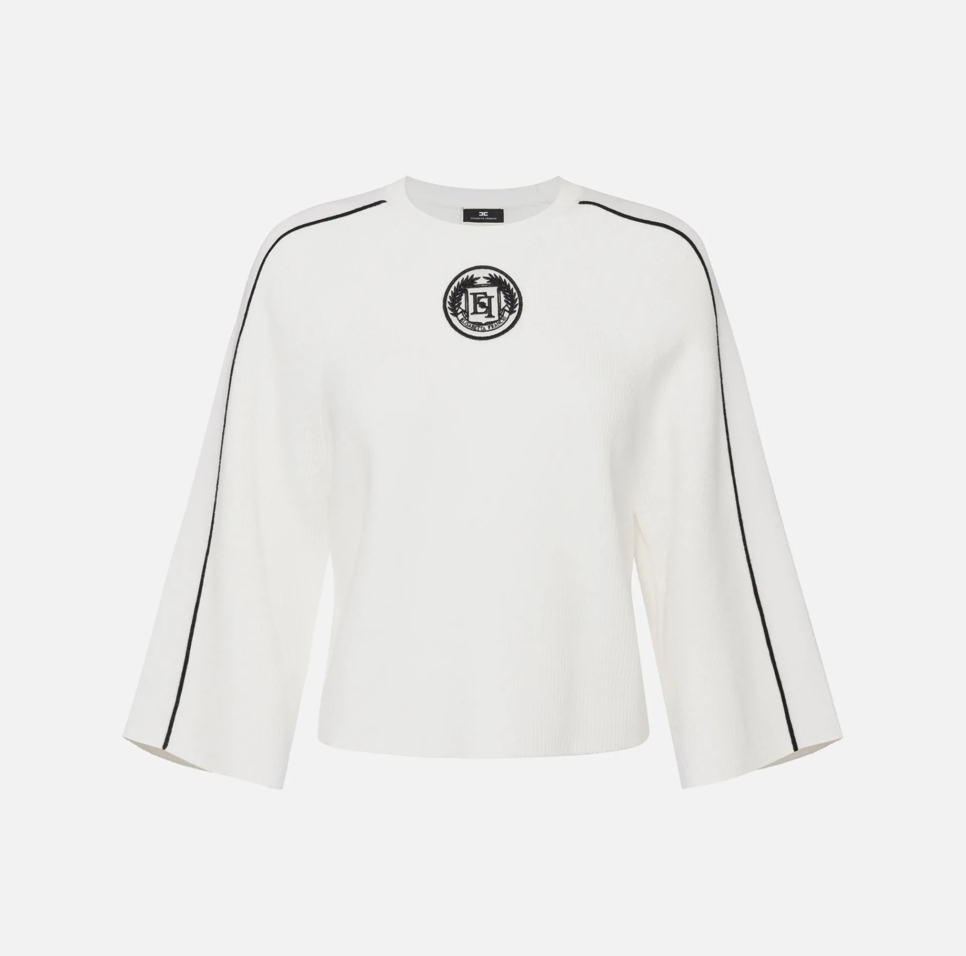 Elisabetta Franchi Knitwear And Sweatshirts|Viscose cropped top with logo patch Ivory/Black