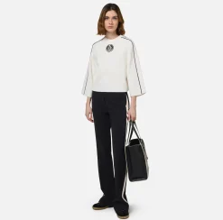 Elisabetta Franchi Knitwear And Sweatshirts|Viscose cropped top with logo patch Ivory/Black