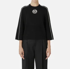 Elisabetta Franchi Knitwear And Sweatshirts|Viscose cropped top with logo patch Black/Butter
