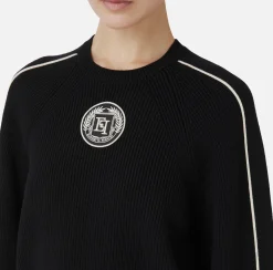Elisabetta Franchi Knitwear And Sweatshirts|Viscose cropped top with logo patch Black/Butter