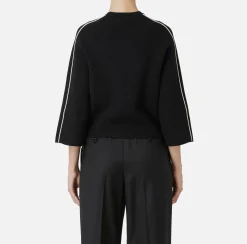 Elisabetta Franchi Knitwear And Sweatshirts|Viscose cropped top with logo patch Black/Butter
