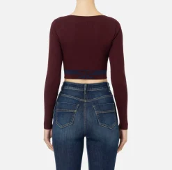 Elisabetta Franchi Knitwear And Sweatshirts|Viscose cropped top with logo bands Gold