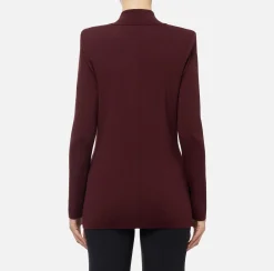 Elisabetta Franchi Knitwear And Sweatshirts|Jackets And Trench Coats|Viscose double-breasted jacket with logo patch RougeNoir