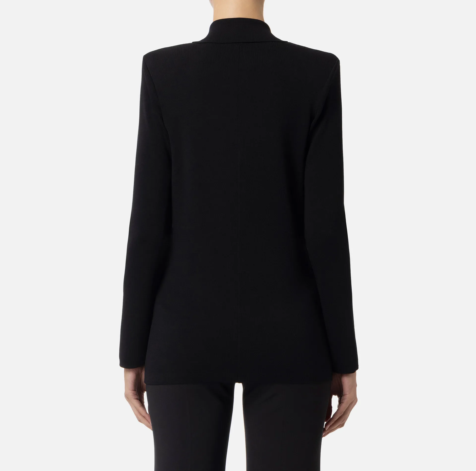 Elisabetta Franchi Knitwear And Sweatshirts|Jackets And Trench Coats|Viscose double-breasted jacket with logo patch Black