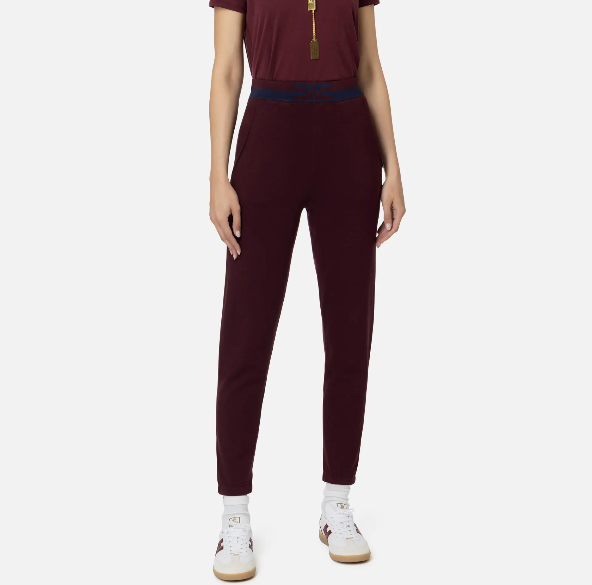 Elisabetta Franchi Trousers And Shorts|Viscose jogger trousers with logo bands Gold