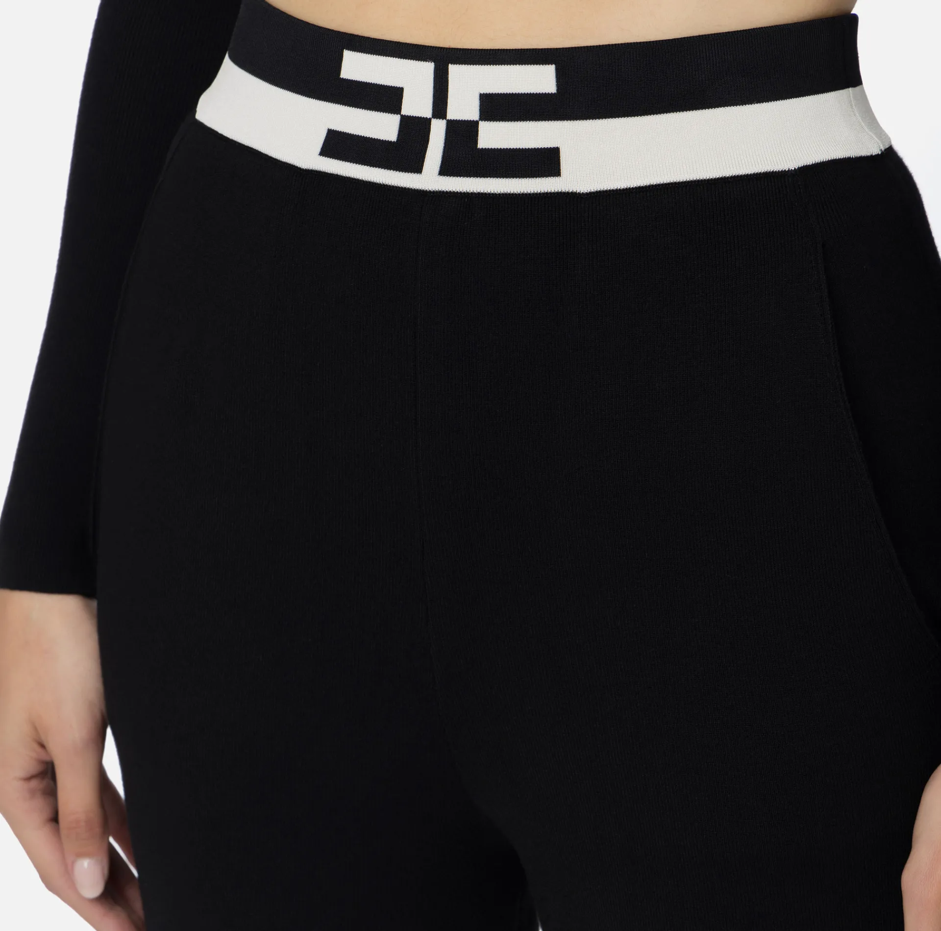 Elisabetta Franchi Trousers And Shorts|Viscose jogger trousers with logo bands Black/Butter