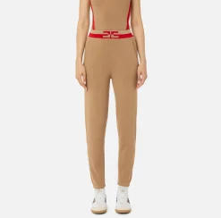 Elisabetta Franchi Trousers And Shorts|Viscose jogger trousers with logo bands Camel/RedPassion