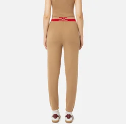 Elisabetta Franchi Trousers And Shorts|Viscose jogger trousers with logo bands Camel/RedPassion