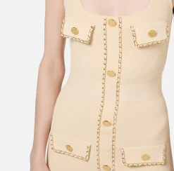 Elisabetta Franchi Midi Dresses|Knitted Dresses|Viscose midi dress with chain Cream