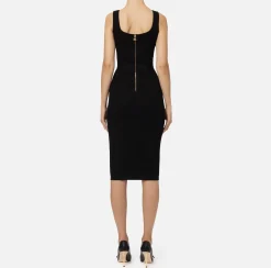 Elisabetta Franchi Midi Dresses|Knitted Dresses|Viscose midi dress with chain Black