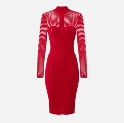 Elisabetta Franchi Dresses|Midi Dresses|Viscose midi dress with herringbone pattern RedPassion