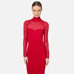 Elisabetta Franchi Dresses|Midi Dresses|Viscose midi dress with herringbone pattern RedPassion