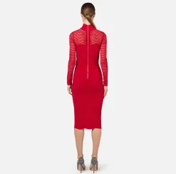 Elisabetta Franchi Dresses|Midi Dresses|Viscose midi dress with herringbone pattern RedPassion