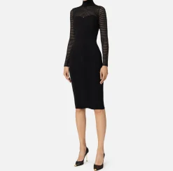 Elisabetta Franchi Dresses|Midi Dresses|Viscose midi dress with herringbone pattern Black