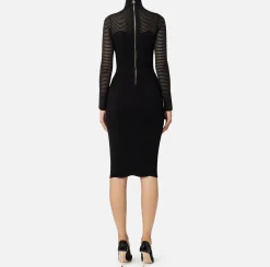 Elisabetta Franchi Dresses|Midi Dresses|Viscose midi dress with herringbone pattern Black