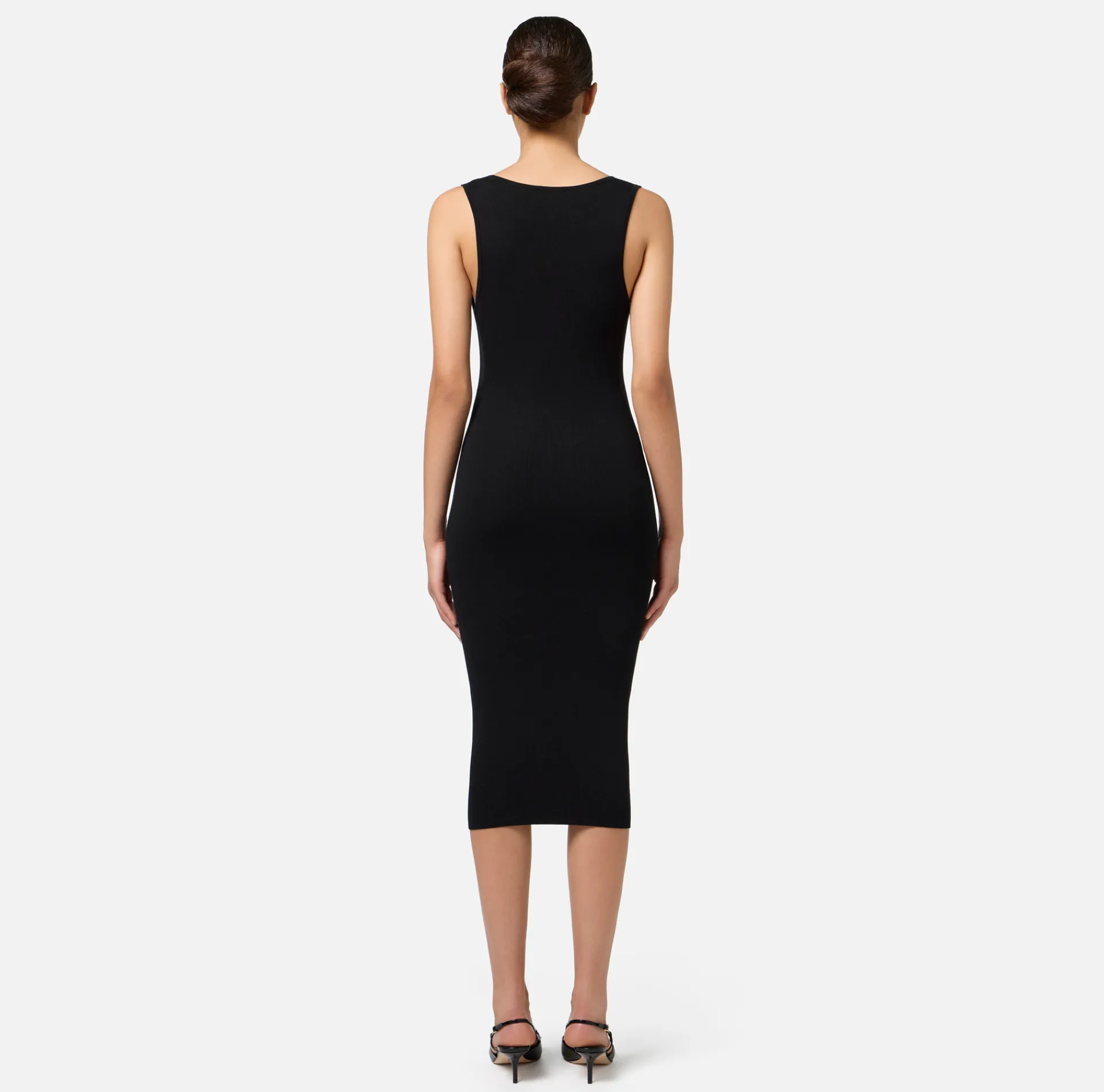 Elisabetta Franchi Midi Dresses|Knitted Dresses|Viscose midi dress with logo bands Black/Butter