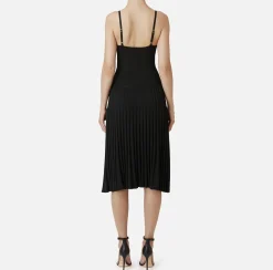 Elisabetta Franchi Midi Dresses|Knitted Dresses|Viscose midi dress with pleated effect Black
