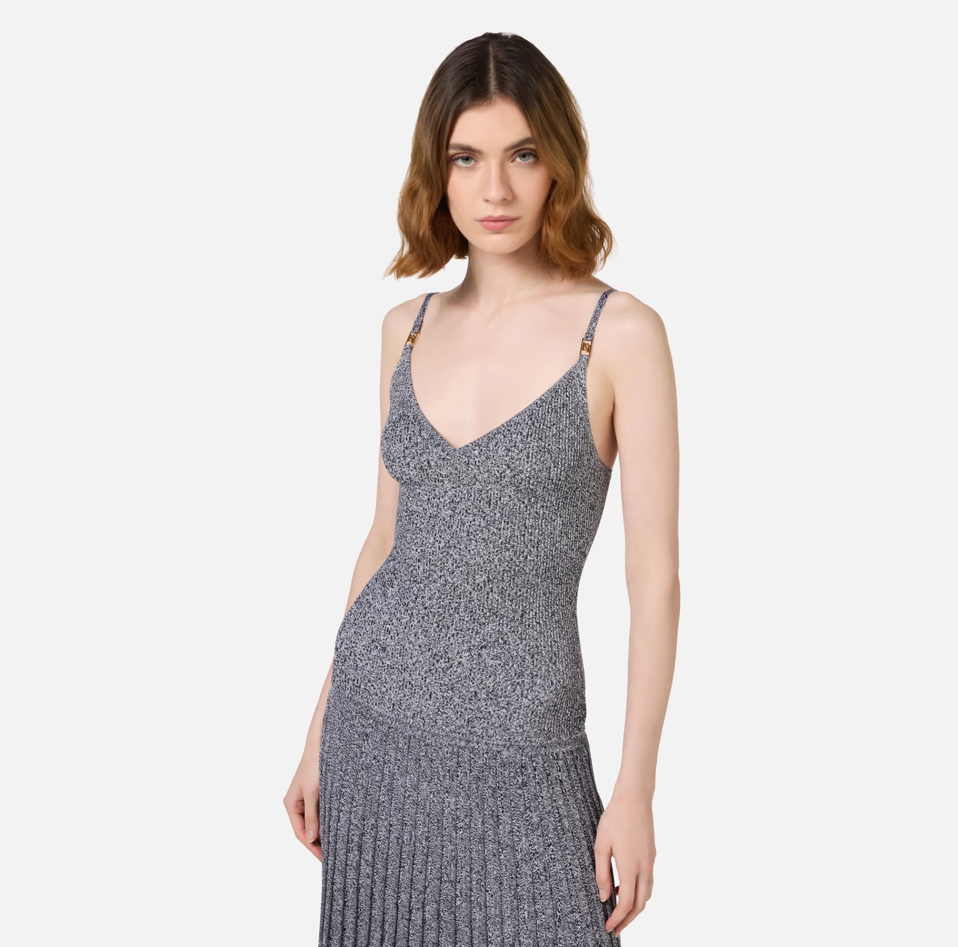Elisabetta Franchi Midi Dresses|Knitted Dresses|Viscose midi dress with pleated effect