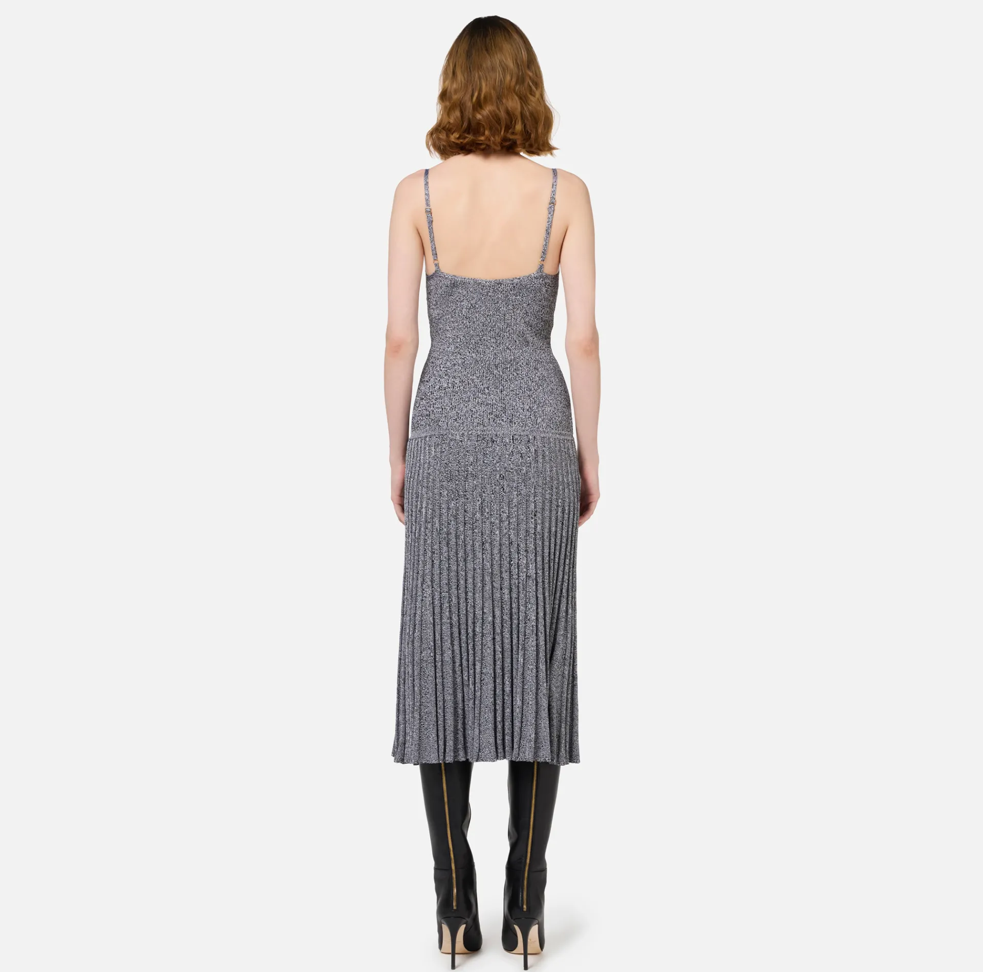 Elisabetta Franchi Midi Dresses|Knitted Dresses|Viscose midi dress with pleated effect
