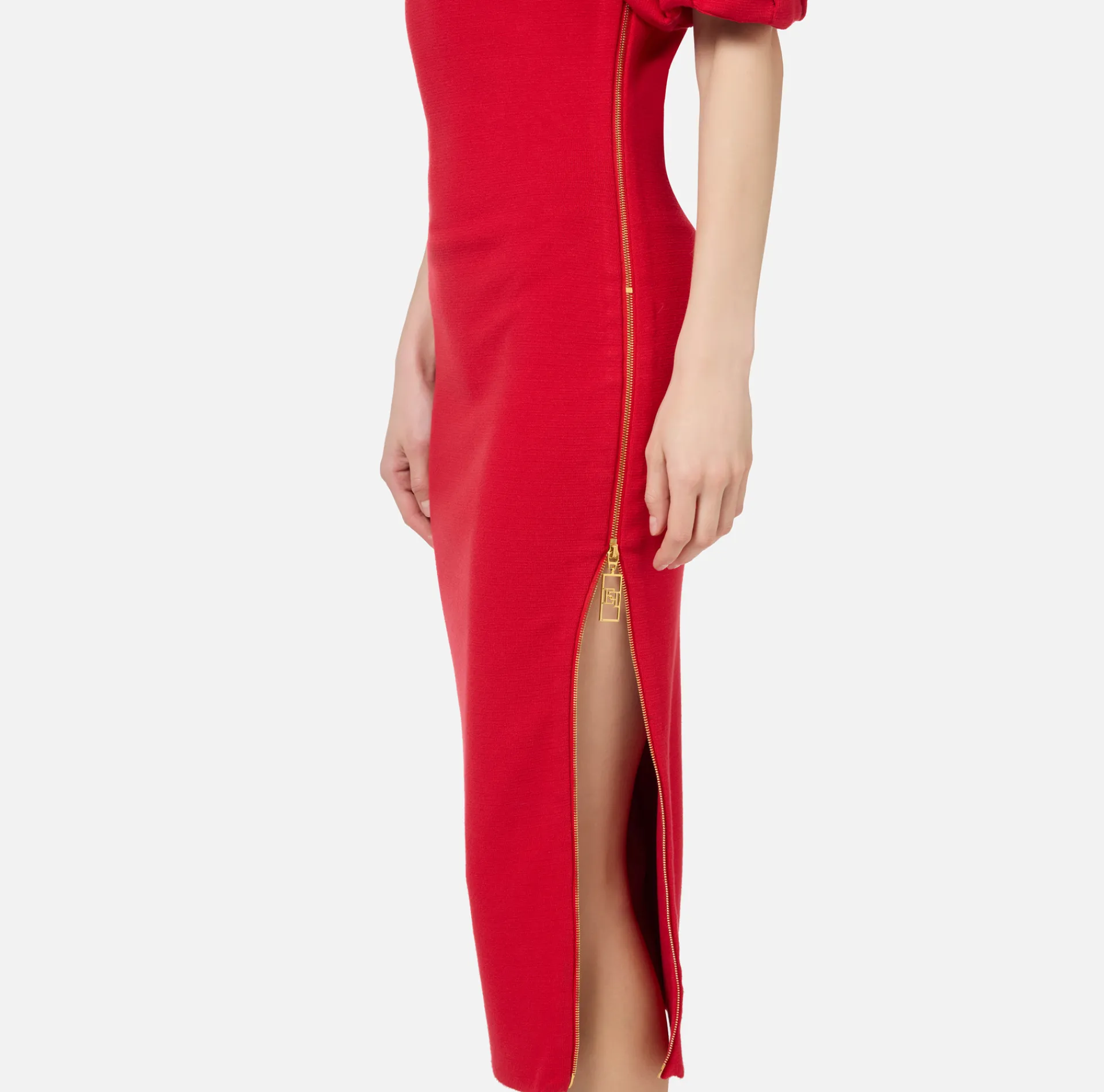 Elisabetta Franchi Knitted Dresses|Midi Dresses|Viscose midi dress with zip detail RedPassion