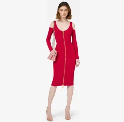 Elisabetta Franchi Midi Dresses|Knitted Dresses|Viscose midi dress with zip RedPassion