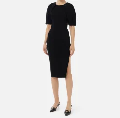 Elisabetta Franchi Knitted Dresses|Midi Dresses|Viscose midi dress with zip detail Black