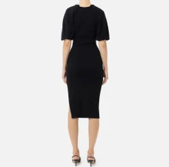 Elisabetta Franchi Knitted Dresses|Midi Dresses|Viscose midi dress with zip detail Black