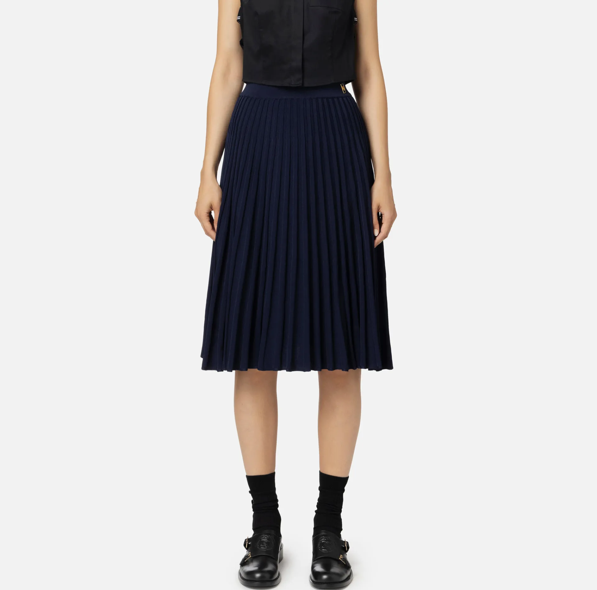 Elisabetta Franchi Skirts|Viscose midi skirt with pleated effect Navy