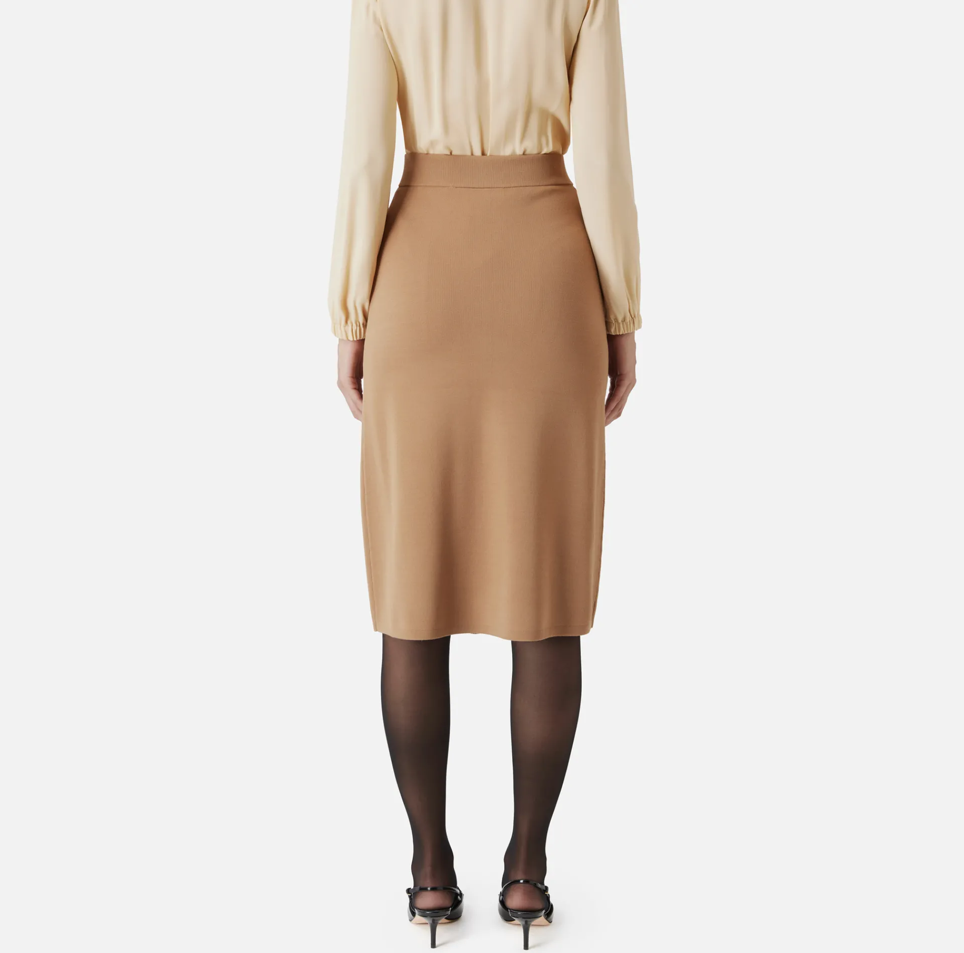 Elisabetta Franchi Skirts|Viscose midi skirt with zip Camel