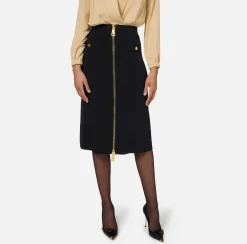 Elisabetta Franchi Skirts|Viscose midi skirt with zip Black