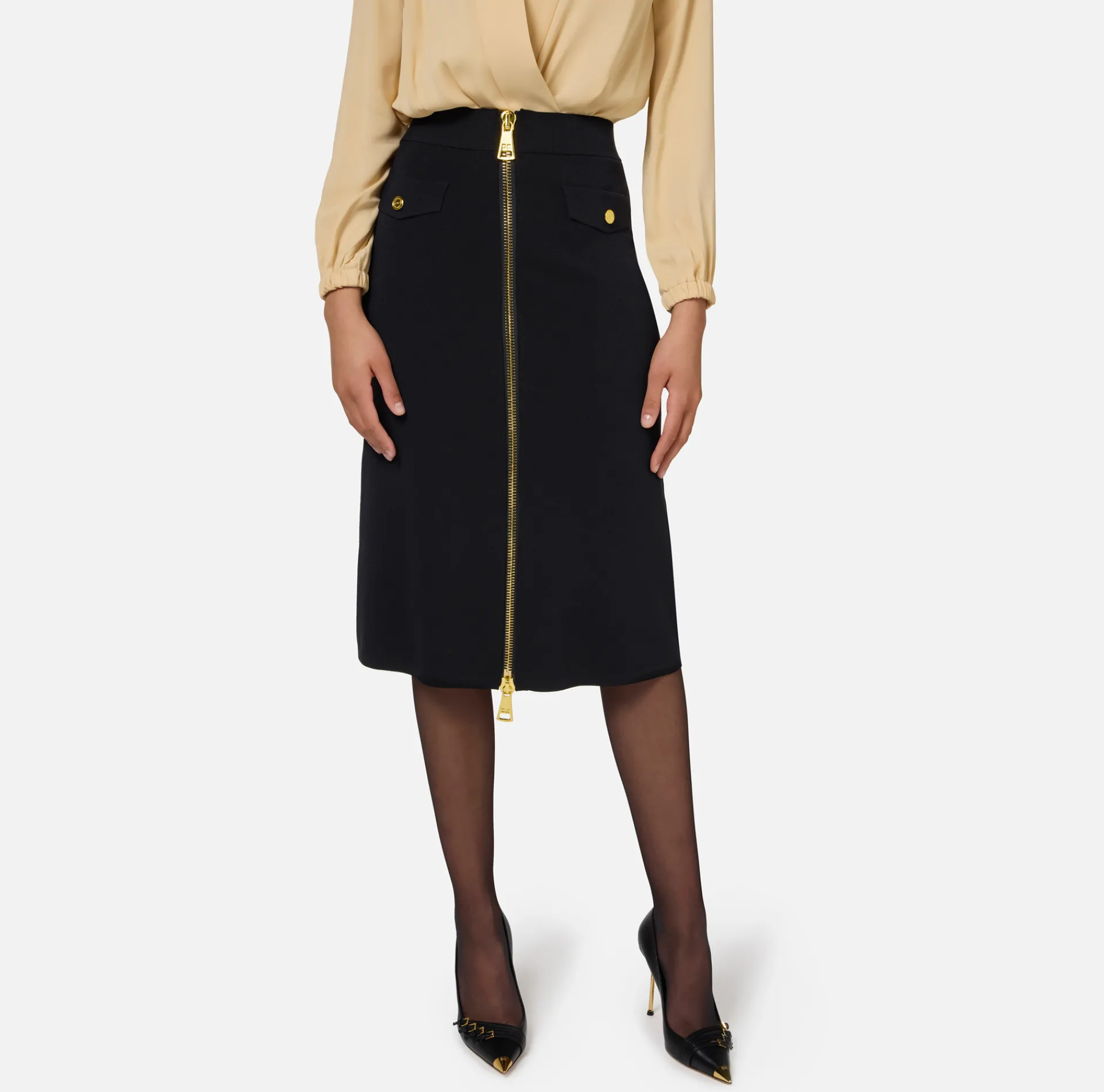 Elisabetta Franchi Skirts|Viscose midi skirt with zip Black