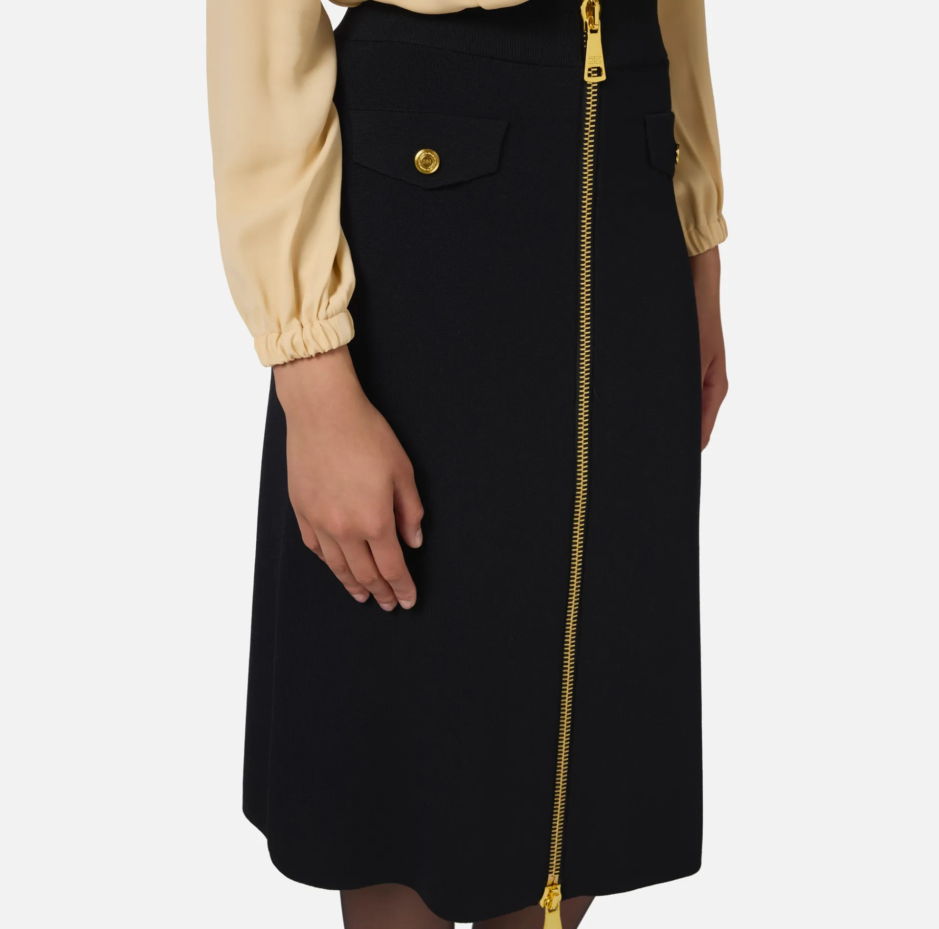 Elisabetta Franchi Skirts|Viscose midi skirt with zip Black