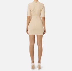 Elisabetta Franchi Knitted Dresses|Mini Dresses|Viscose mini dress with chain Cream