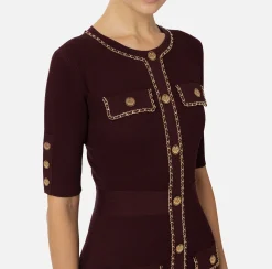 Elisabetta Franchi Knitted Dresses|Mini Dresses|Viscose mini dress with chain RougeNoir