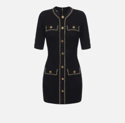Elisabetta Franchi Knitted Dresses|Mini Dresses|Viscose mini dress with chain Black