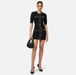 Elisabetta Franchi Knitted Dresses|Mini Dresses|Viscose mini dress with chain Black