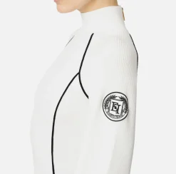 Elisabetta Franchi Mini Dresses|Knitted Dresses|Viscose mini-dress with logo patch Ivory/Black