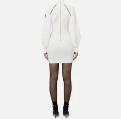Elisabetta Franchi Mini Dresses|Knitted Dresses|Viscose mini-dress with logo patch Ivory/Black