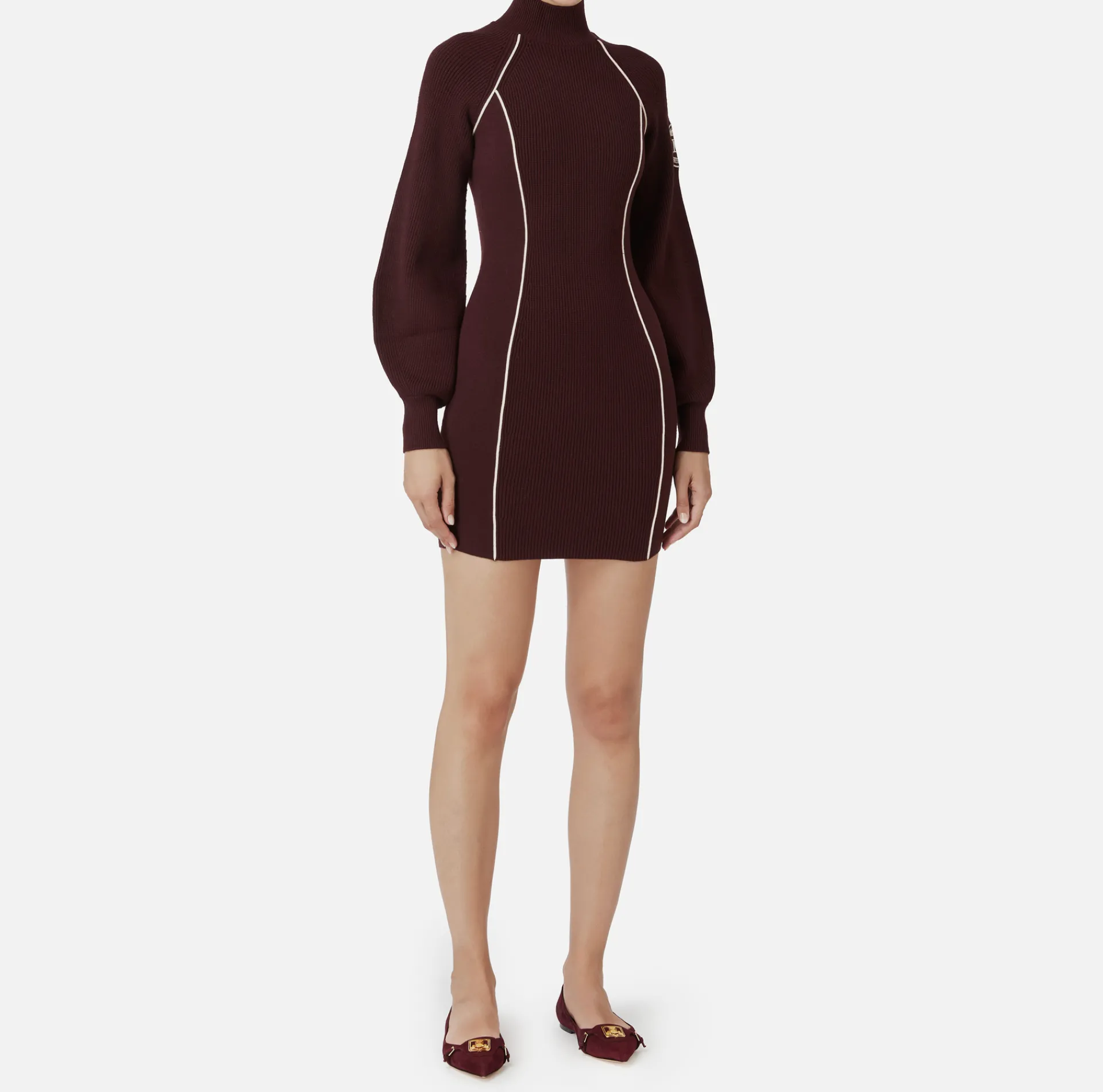 Elisabetta Franchi Mini Dresses|Knitted Dresses|Viscose mini-dress with logo patch RougeNoir/Butter
