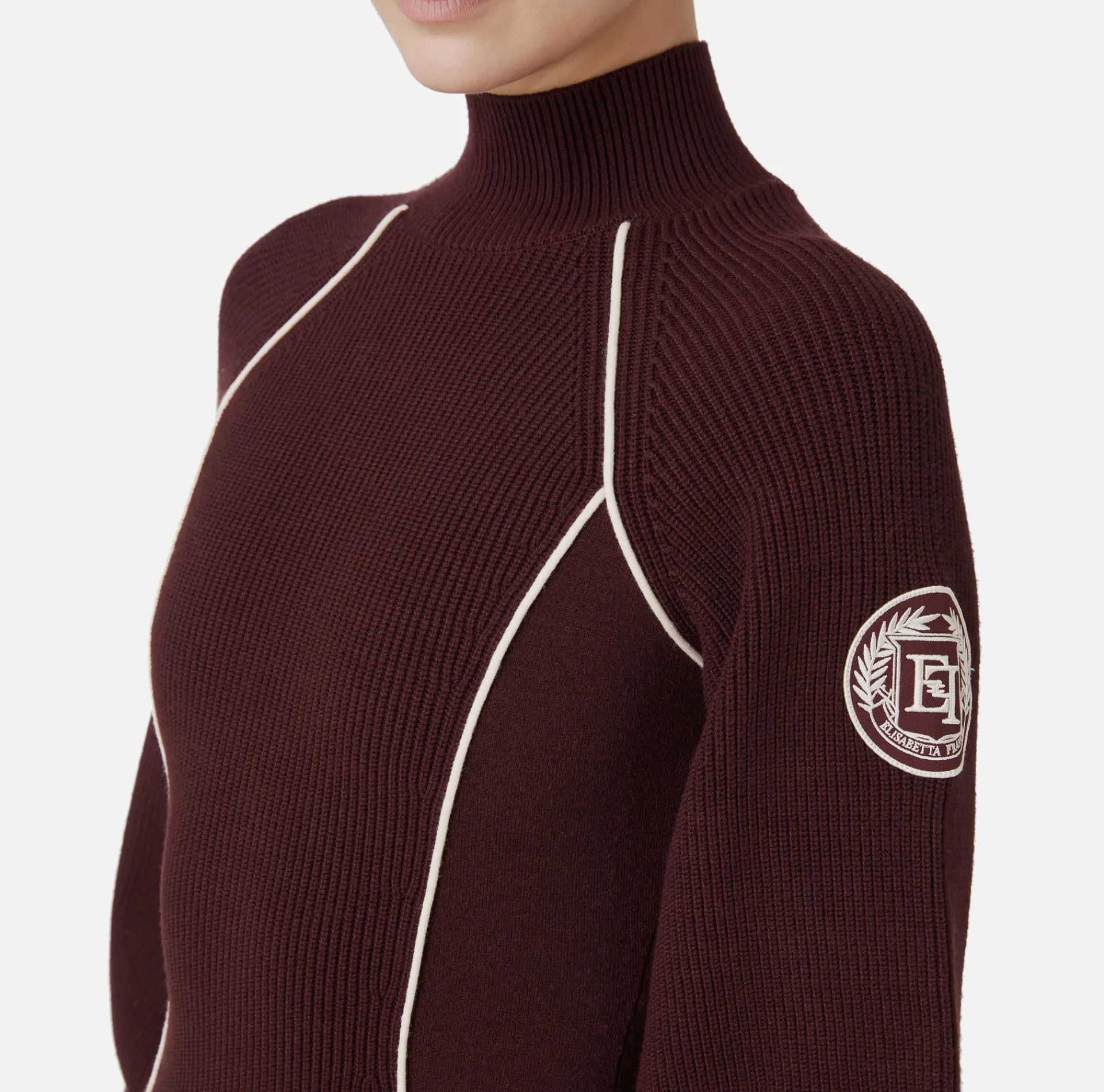 Elisabetta Franchi Mini Dresses|Knitted Dresses|Viscose mini-dress with logo patch RougeNoir/Butter