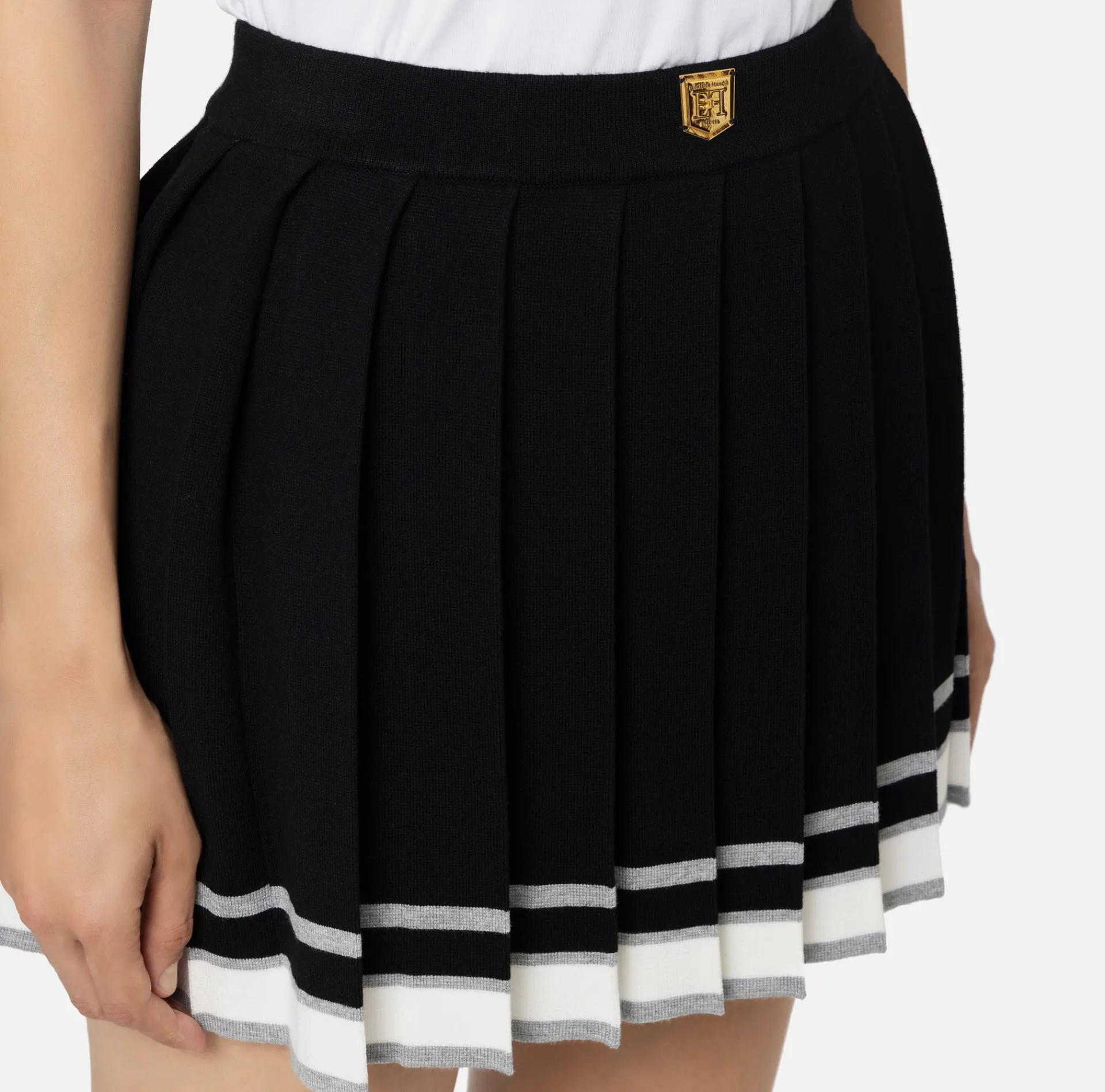 Elisabetta Franchi Skirts|Viscose pleated miniskirt with a college-style look Black
