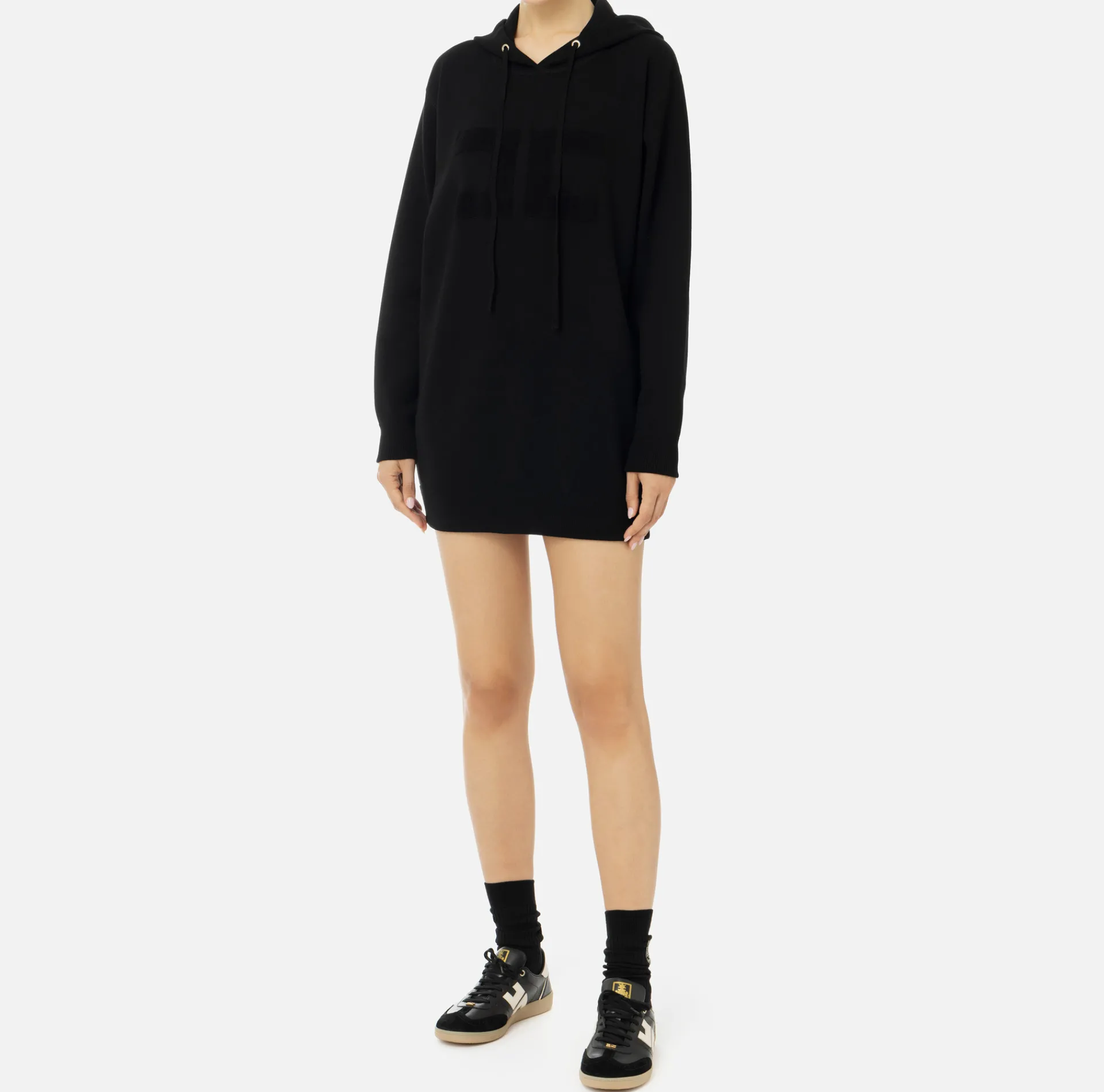 Elisabetta Franchi Mini Dresses|Knitted Dresses|Viscose sweatshirt dress with logo embroidery Black