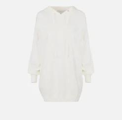 Elisabetta Franchi Mini Dresses|Knitted Dresses|Viscose sweatshirt dress with logo embroidery Ivory
