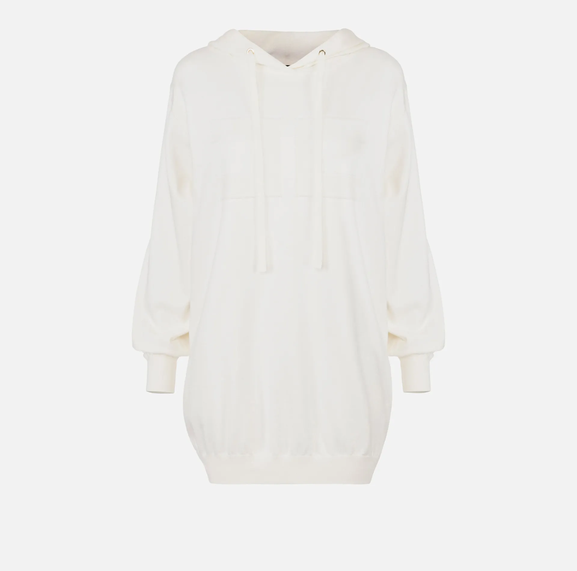 Elisabetta Franchi Mini Dresses|Knitted Dresses|Viscose sweatshirt dress with logo embroidery Ivory