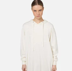 Elisabetta Franchi Mini Dresses|Knitted Dresses|Viscose sweatshirt dress with logo embroidery Ivory