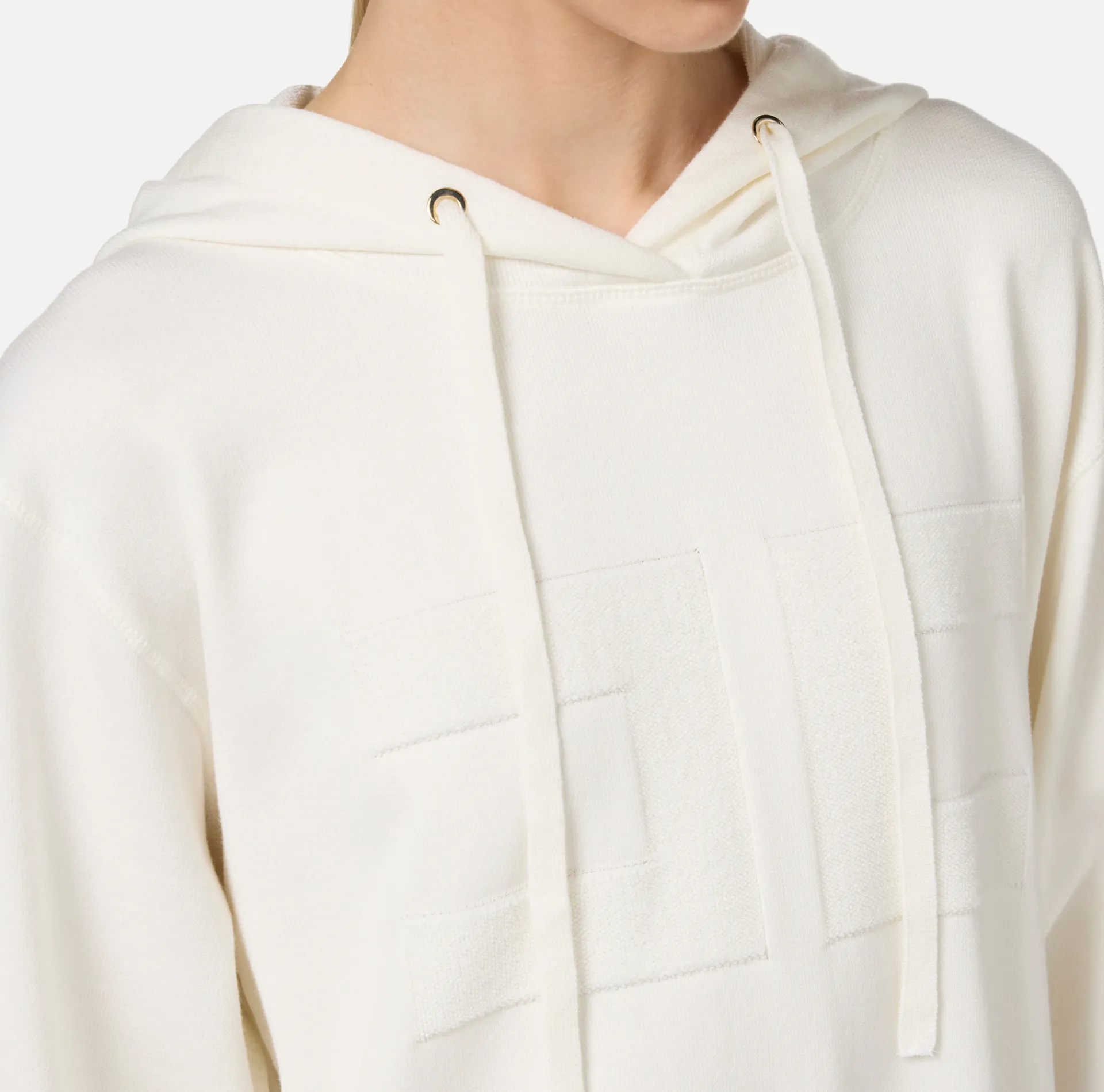 Elisabetta Franchi Mini Dresses|Knitted Dresses|Viscose sweatshirt dress with logo embroidery Ivory