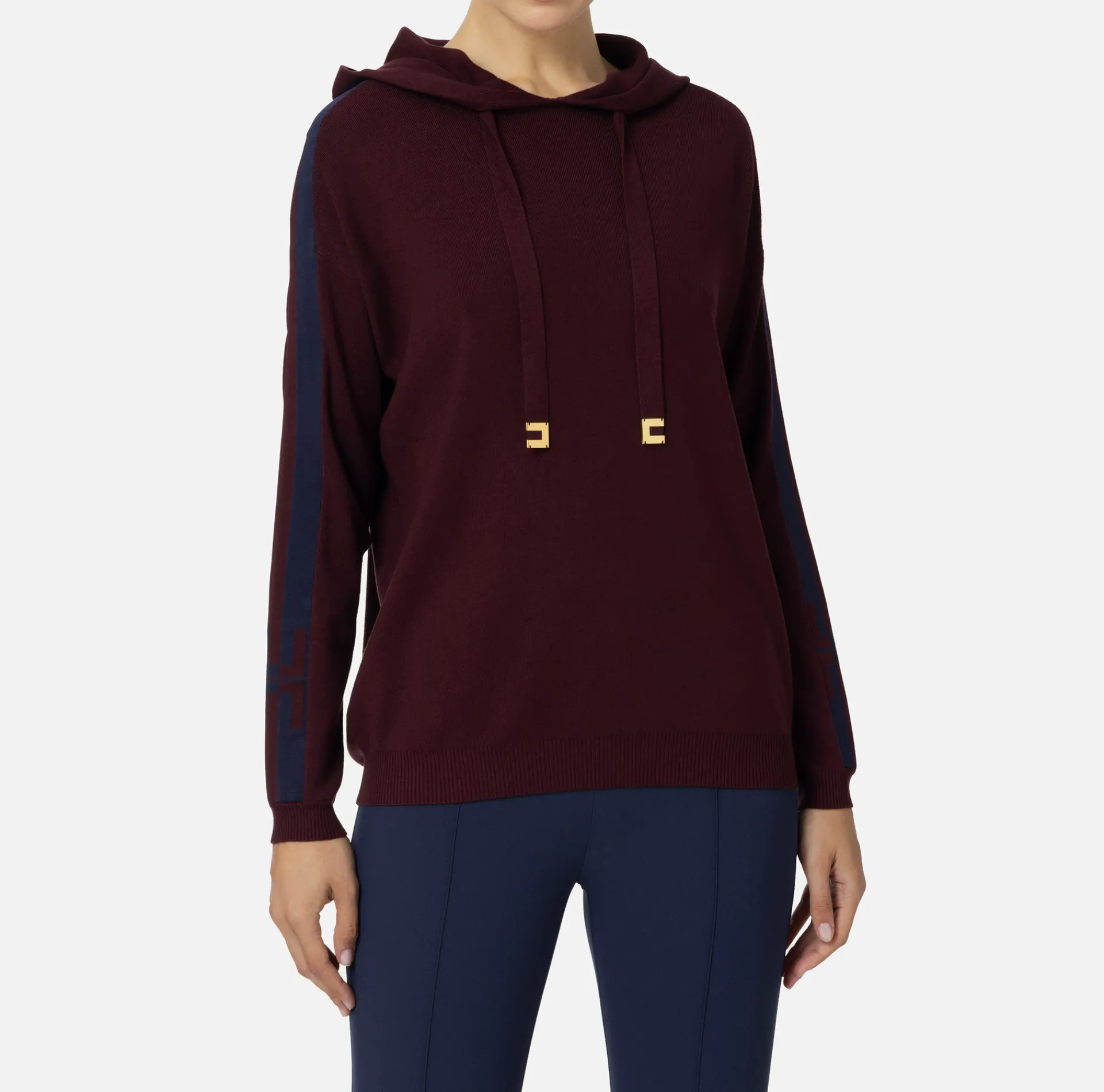 Elisabetta Franchi Knitwear And Sweatshirts|Viscose sweatshirt with hood and logo bands Gold
